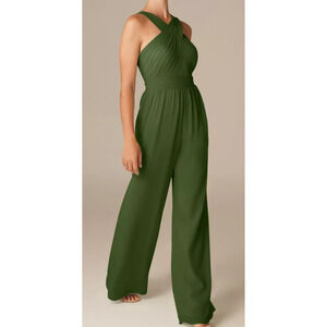 AW BRIDAL sz 6 S green olive chiffon Lorraine party wide leg jumpsuit NEW B78